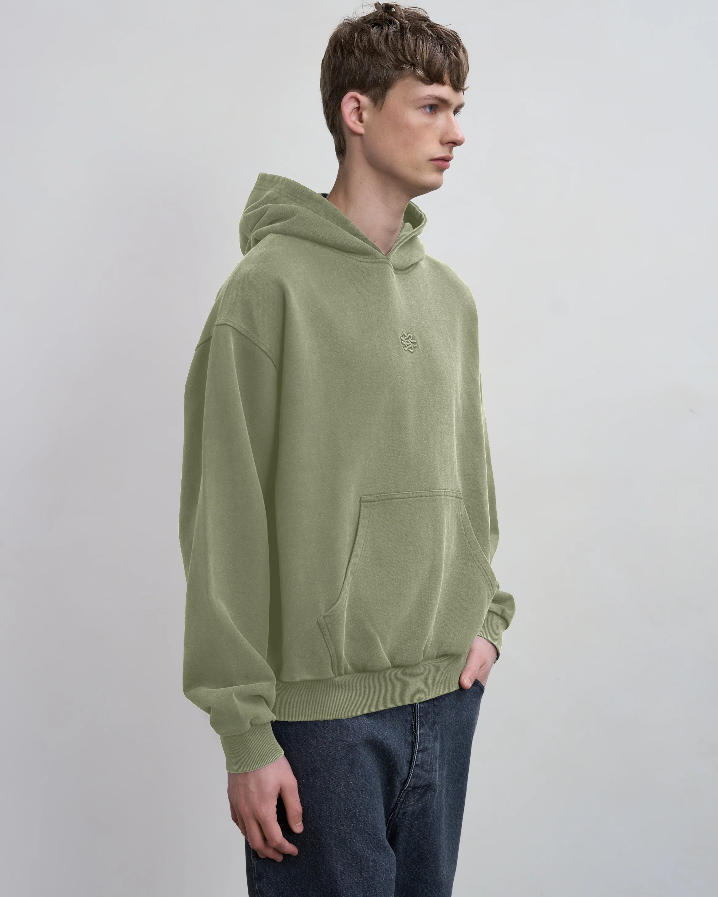 Hoodie Boxy Embroidered Tea