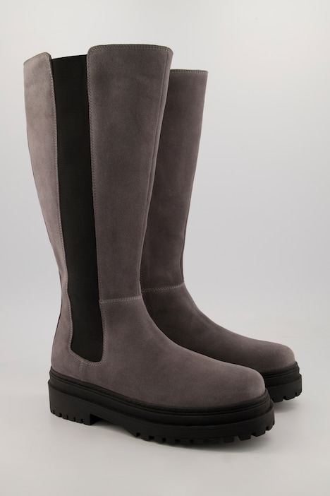 Lederstiefel, XXL-Schaft, Elastikeinsatz, Weite H