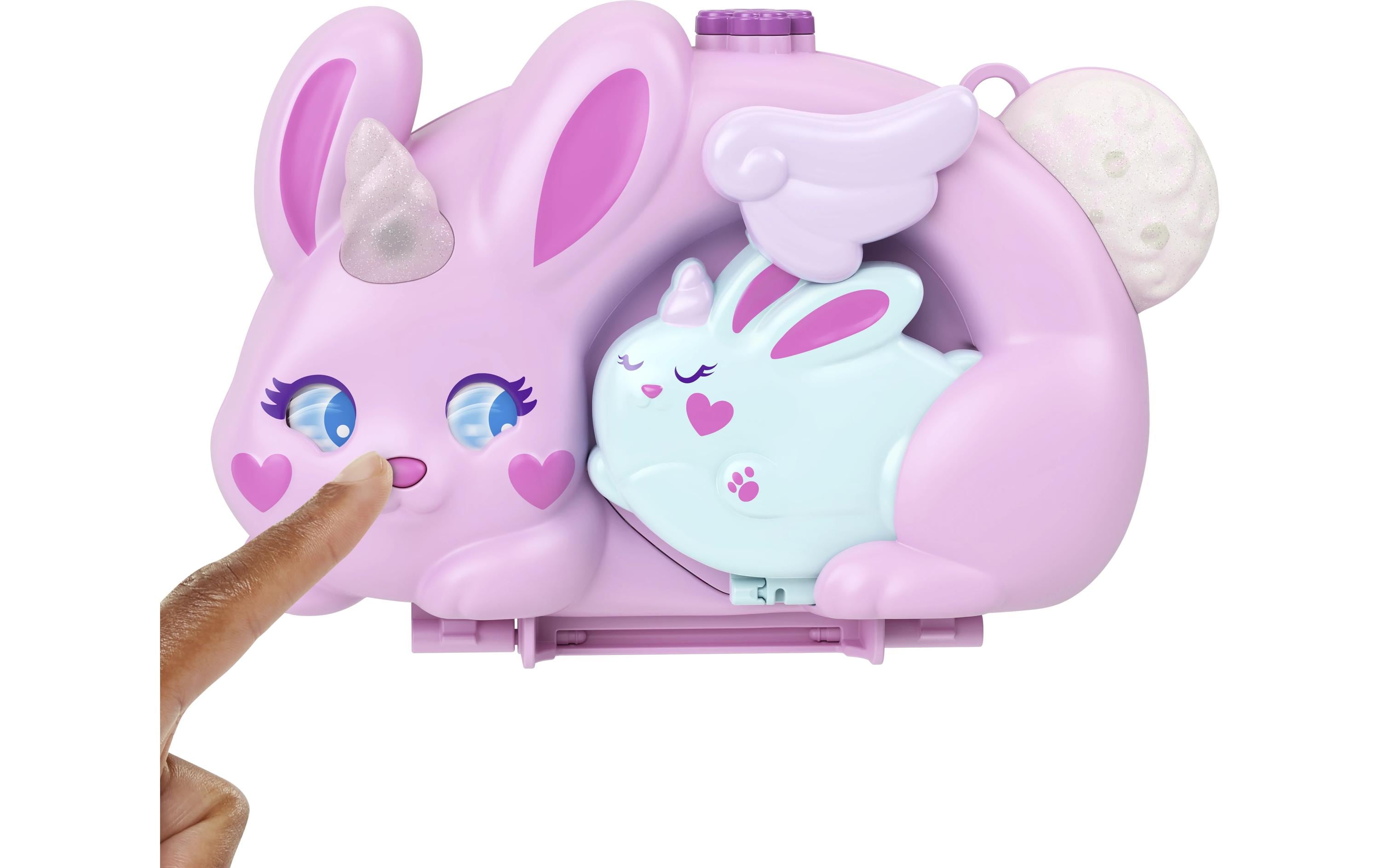 Baby und Mama Schatulle2-in-1-Bunny Fun Schatulle, tragbares Taschen-Spiel-Set mit 2 Puppen und 12 Zubehörteilen inklusive Tieren