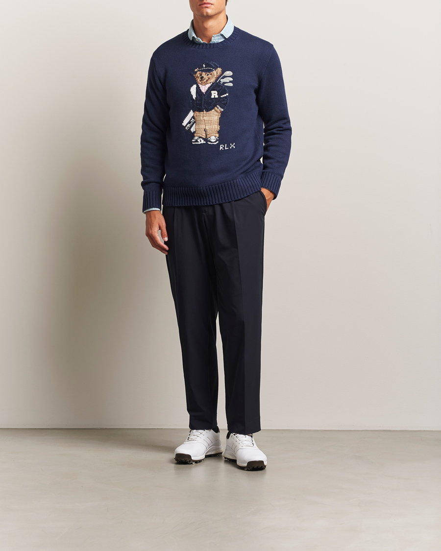 RLX Ralph Lauren Cotton Crew Neck Bear Sweater Refined Navy