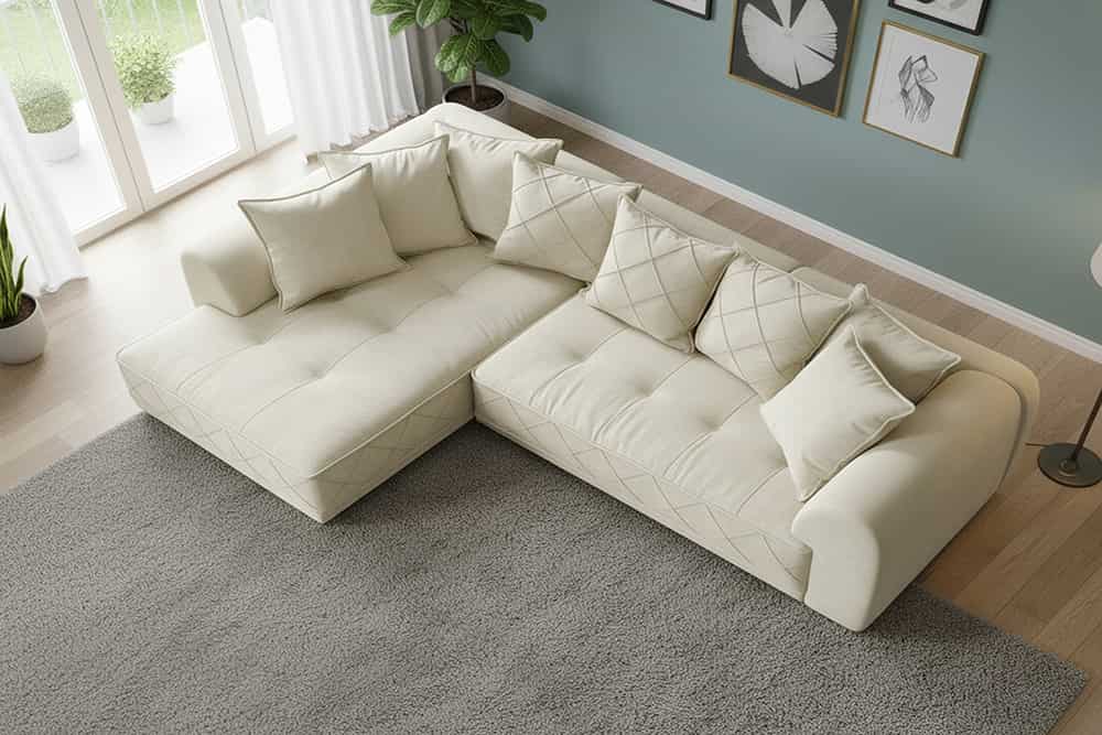 Modernes XXL Ecksofa DECADENCIA 320cm beige Samt Bigsofa inkl. Kissen