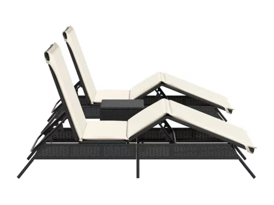 Chaises longues lot de 2 avec table noir résine tressée