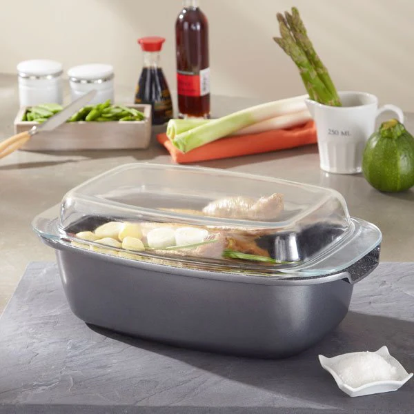 Cocotte rectangulaire et couvercle revêtement Dur comme la pierre 32 c