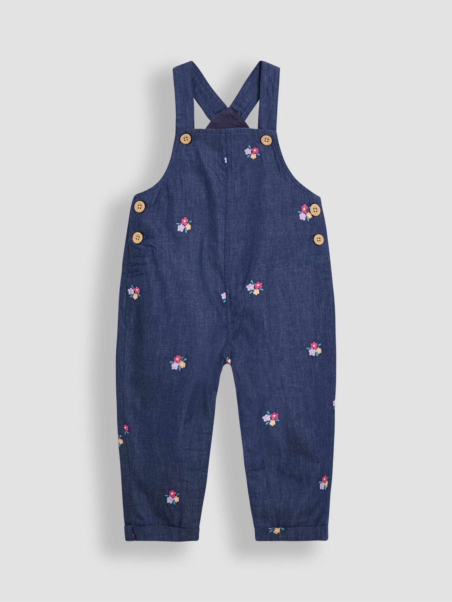 JoJo Maman Bébé Chambray Embroidered Dungarees & Rib Top Set