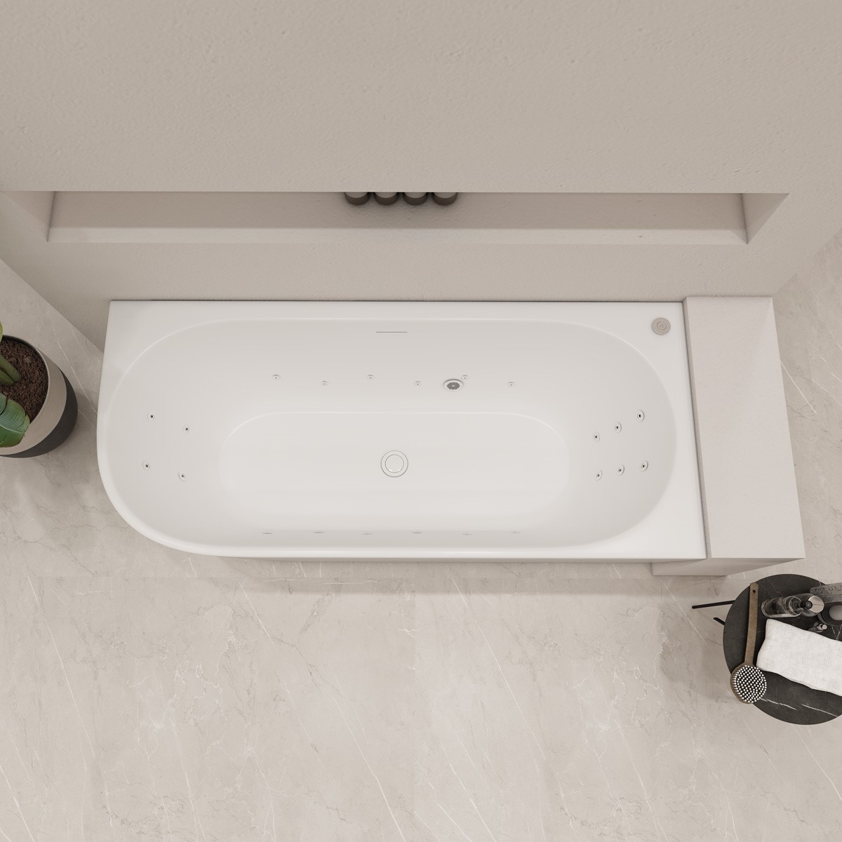 Saniclear Lilla bubbelbad 180x80cm rechts wit glans pneumatisch 12 6 4 hydrojets chroom