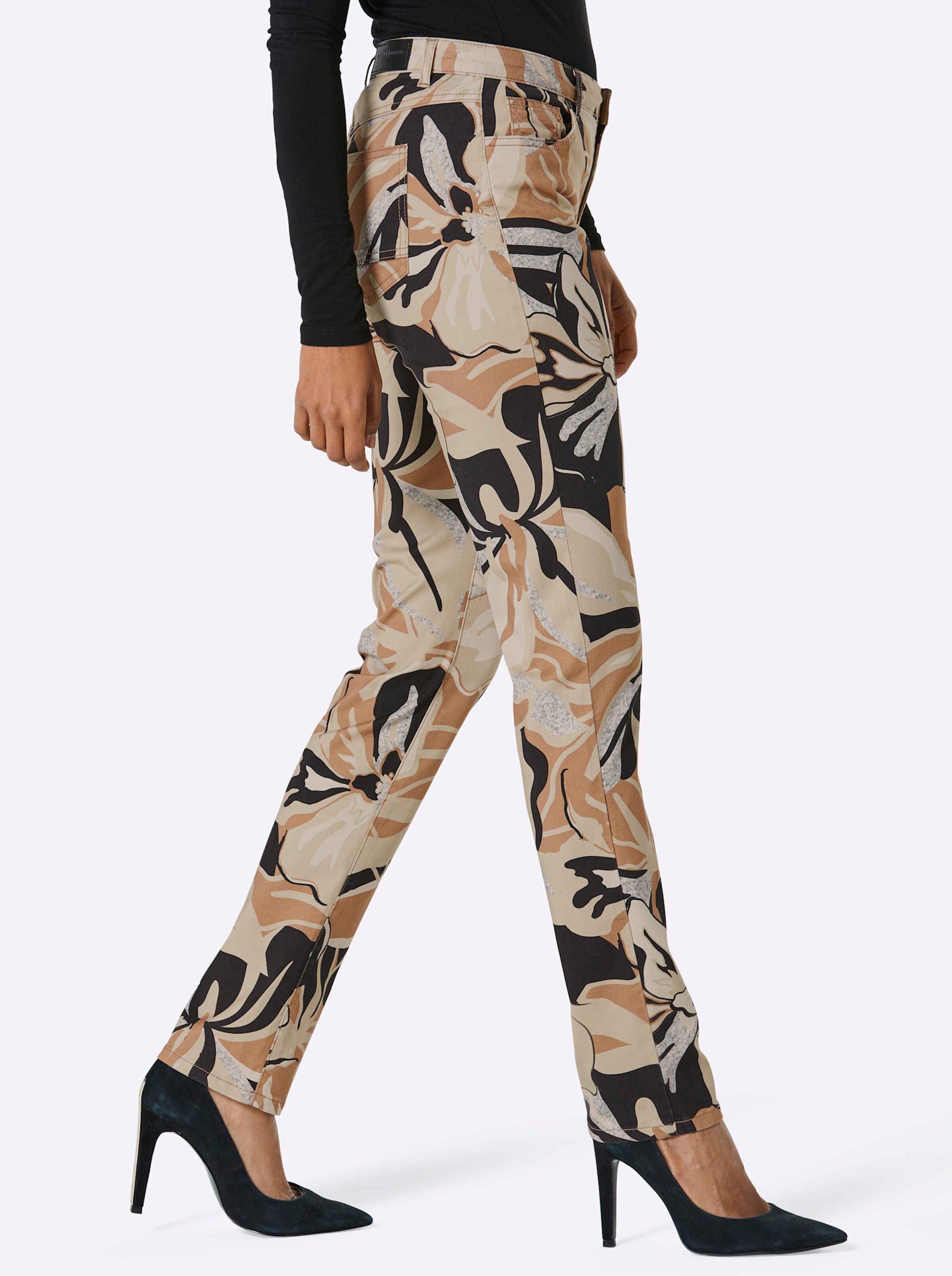 CREATION L PREMIUM Lyocell-Baumwoll-Jeans in schwarz-sand-bedruckt
