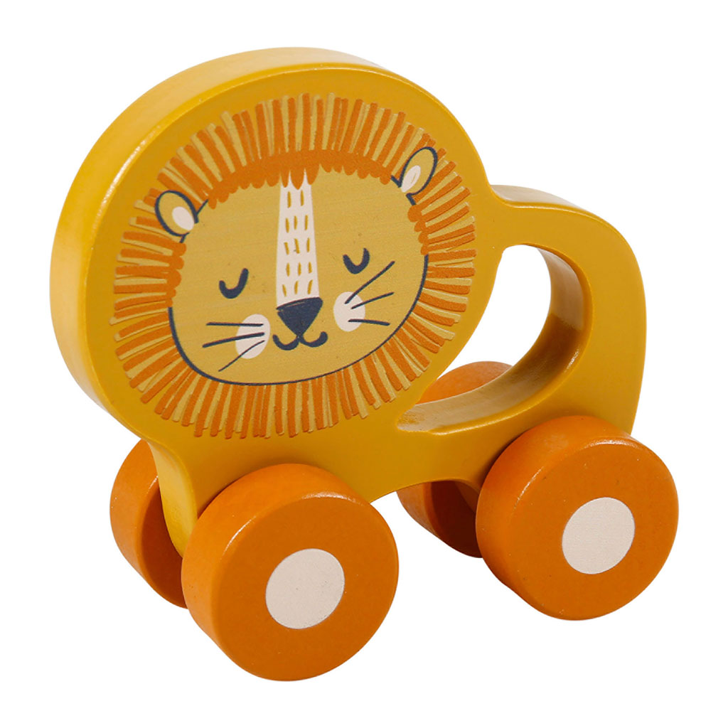 Jeu d'éveil lion roulant bois enfant 12x11x5cm