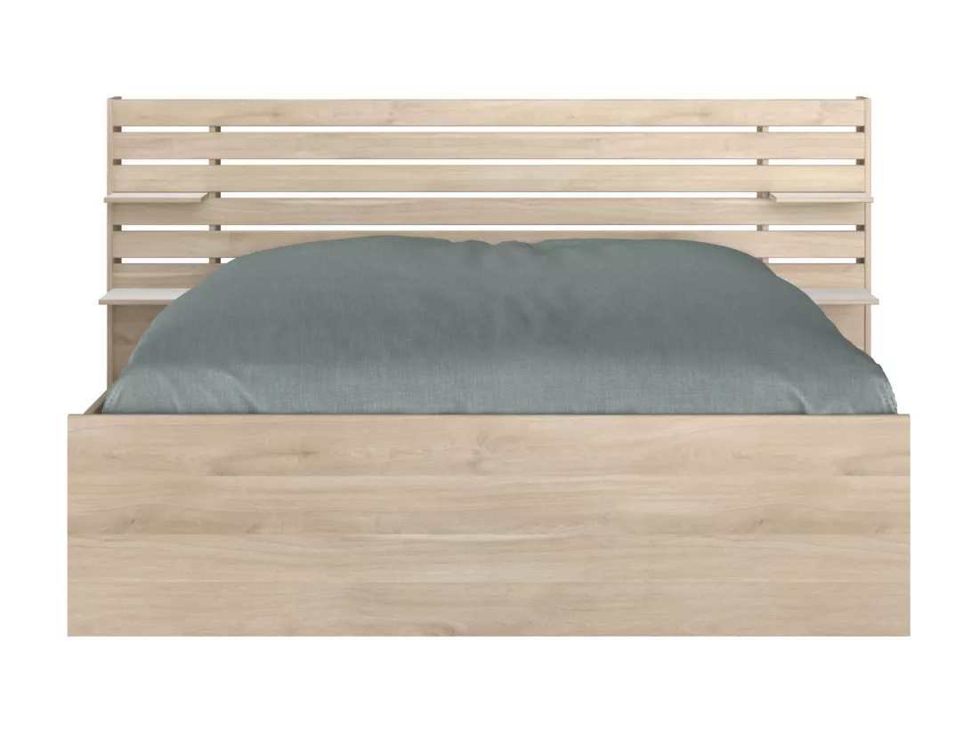 Lit 160 x 200 cm avec rangements - Coloris : Naturel + Sommier - TENALIA II
