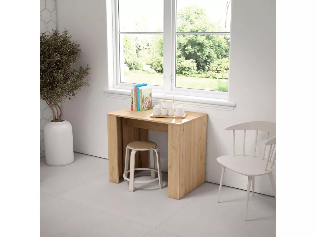 Table console extensible, 300, Pour 14 personnes, Table à Manger, Chêne et noir