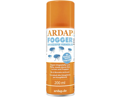 ARDAP Fogger 200ml insectenspray vernevelaar tegen vliegen, tweevleugeligen en insecten zoals vlooien, teken, mijten, luizen, kakkerlakken, motten en spinnen tot 60 m², werkt direct en tot 6 maanden lang