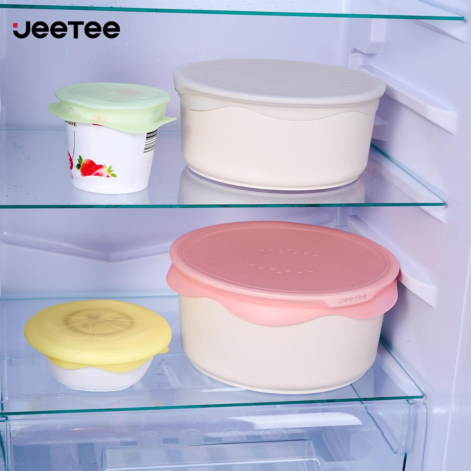 JEETEE Topfset Pfannenset mit abnehmbarem Griffen 25-Teilig, Pfanne 20/26cm, Kochtopf 18/20cm, Tiefe Bratpfanne 26cm, Grillpfanne 26cm, Stapelbar Topfset Für alle Herdarten, Antihaft, Ofenfest, Beige