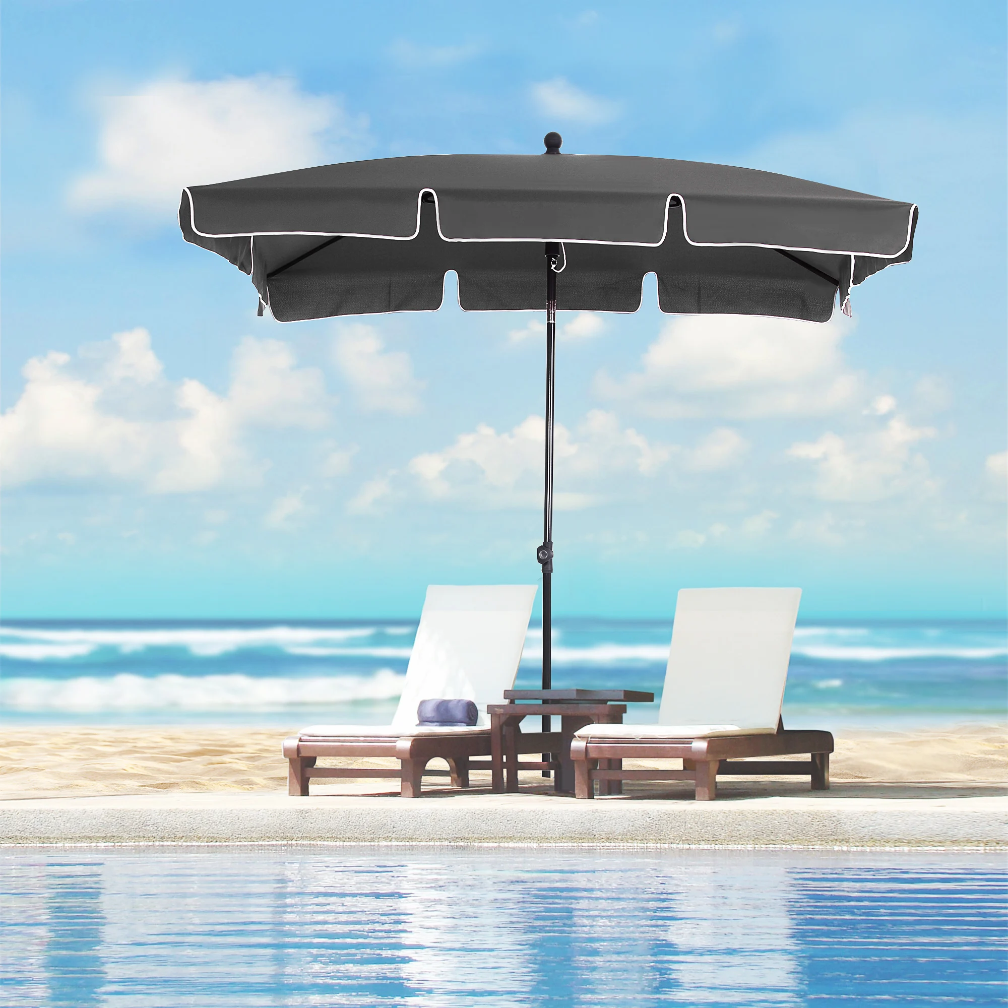 Guarda-sol de jardim retangular Outsunny em alumínio, 198x130x245 cm, com função de inclinação, para terraço, pátio e áreas externas, cor cinza.