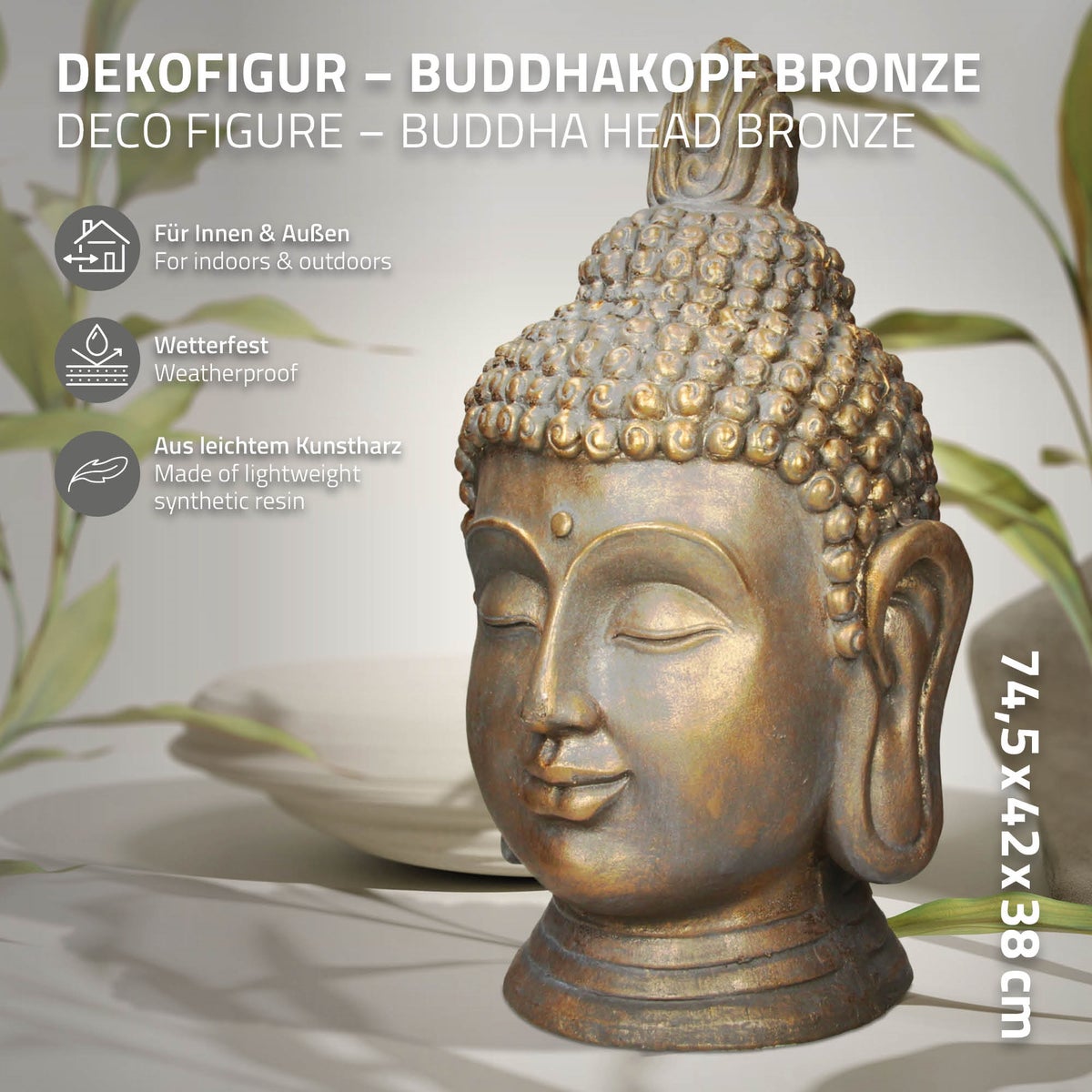 ECD Germany Boeddhabeeld 74,5 cm, gemaakt van polyresin, bronslook, voor yoga, Feng Shui of meditatieruimte, huis, appartement & tuin, binnen/buiten, decoratie, decoratief beeldhouwwerk, tuinbeeld