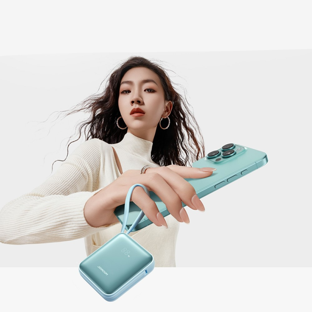 (22.5W) 10000mAh USB C Powerbank Power Delivery Ladegerät inkl. USB C / Lightning Ladekabel mit LED Anzeige (JR-PBF27) - Blau