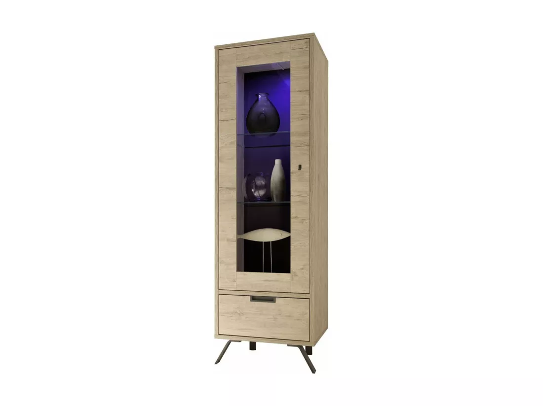 Vitrine 1 porte en verre avec 1 tiroir sans éclairage H177 cm - Palma