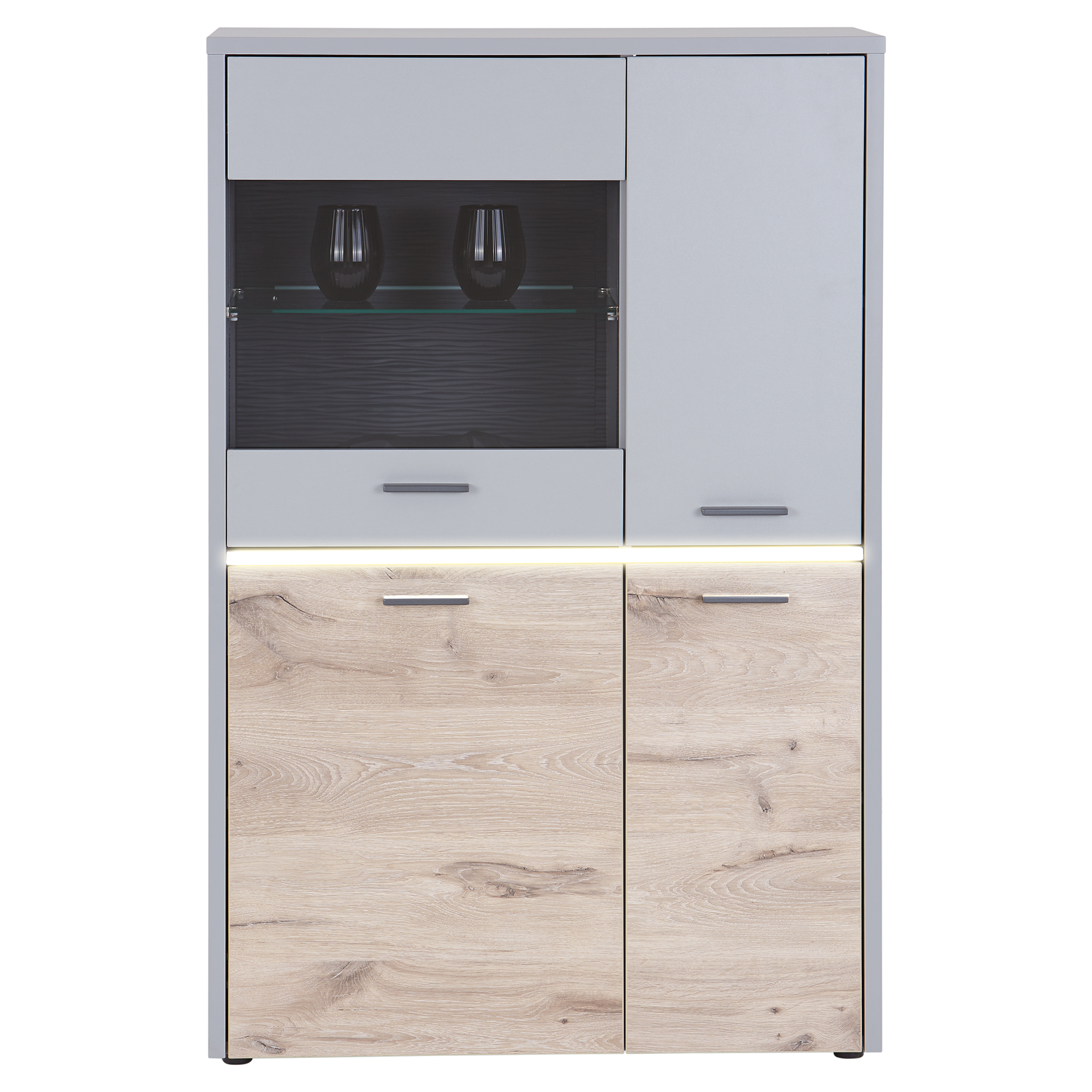 Highboardvitrine DYNAMIC - Nox Oak-hellgrau - mit Beleuchtung