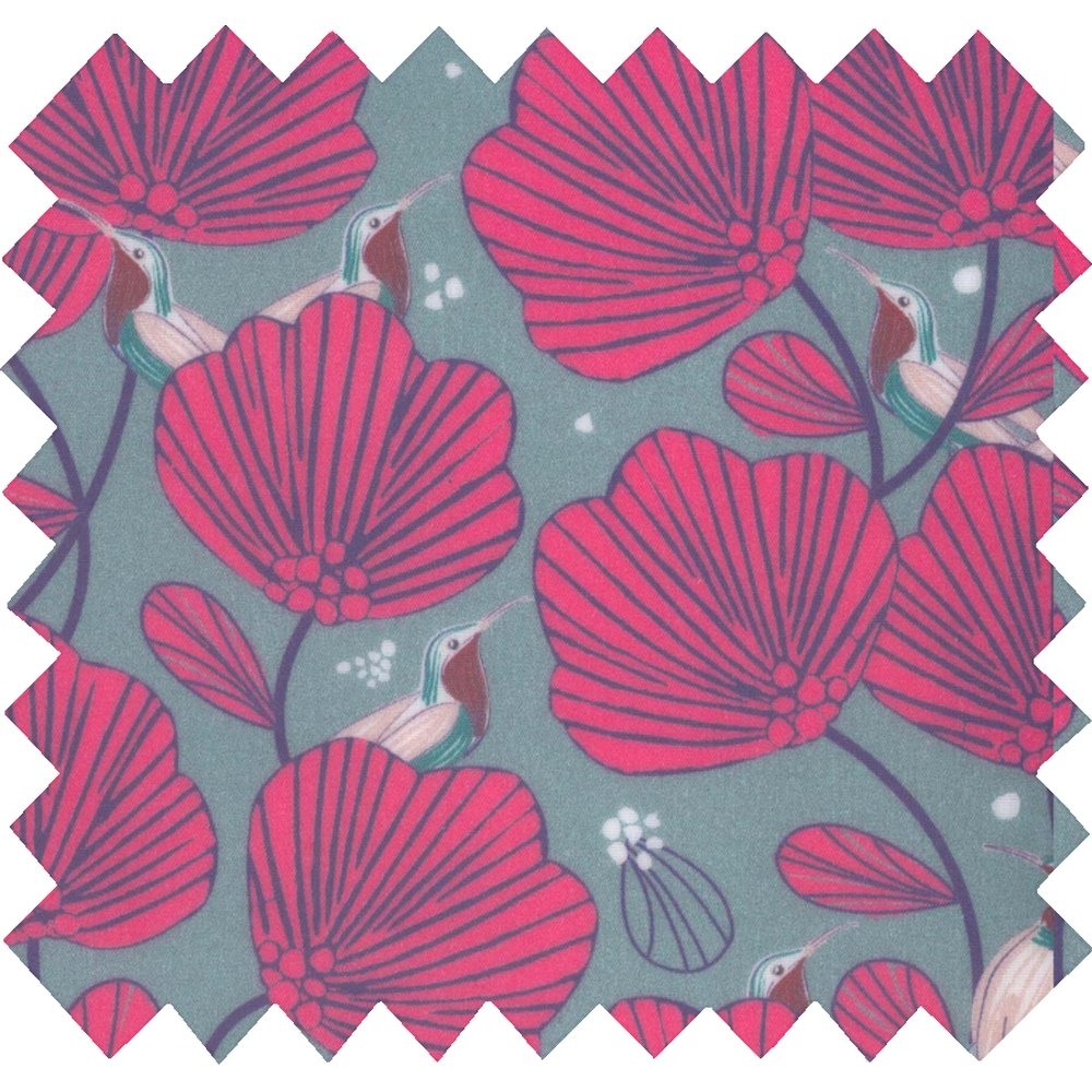 Tissu Enduit Au Mètre Ex2248 Oiseau Framboise