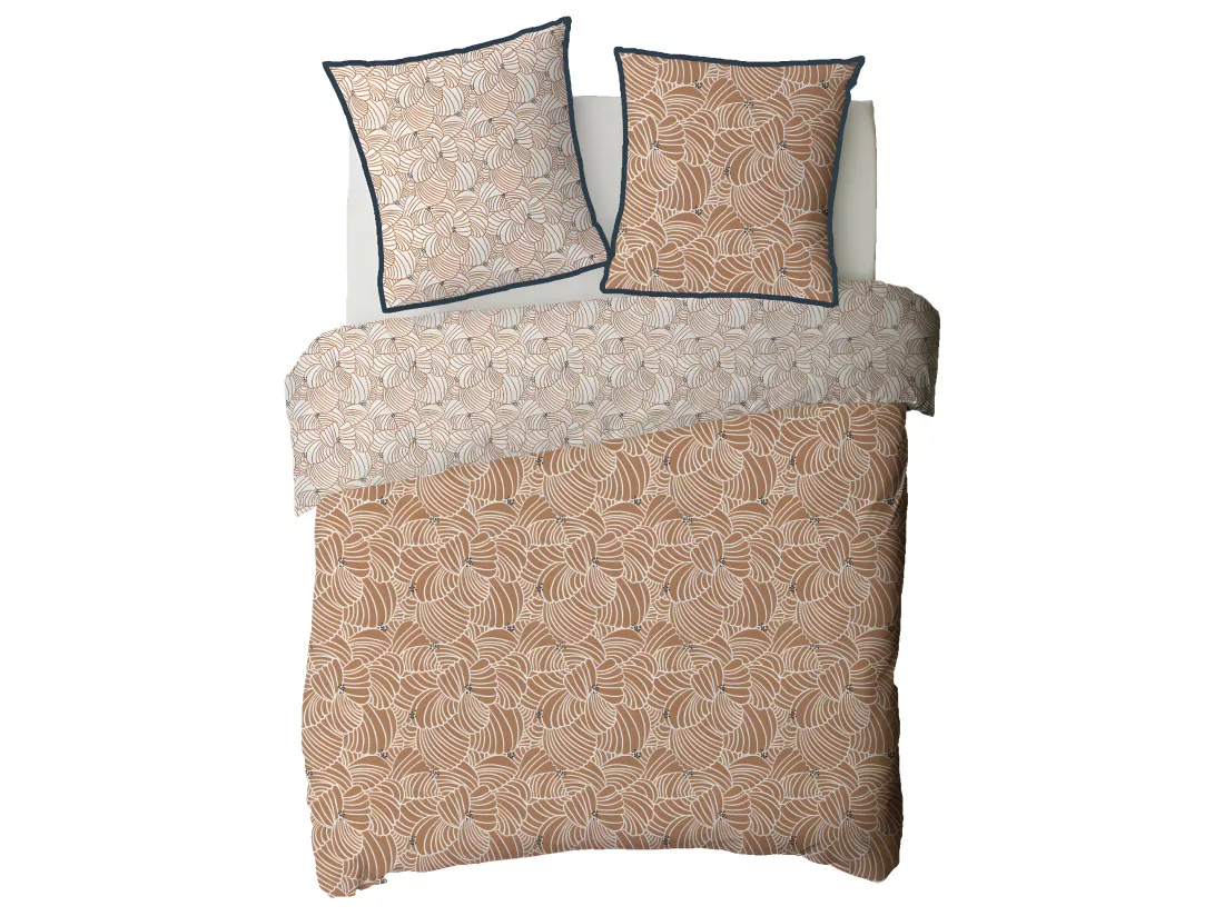 Parure de lit 2 personnes en coton 57 fils imprimé camel 240x220cm