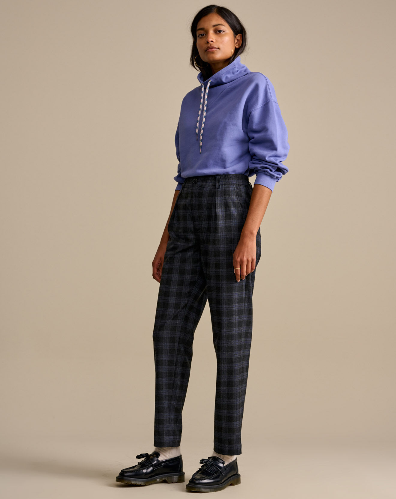 Bellerose Pantalon Villa à carreaux gris foncé