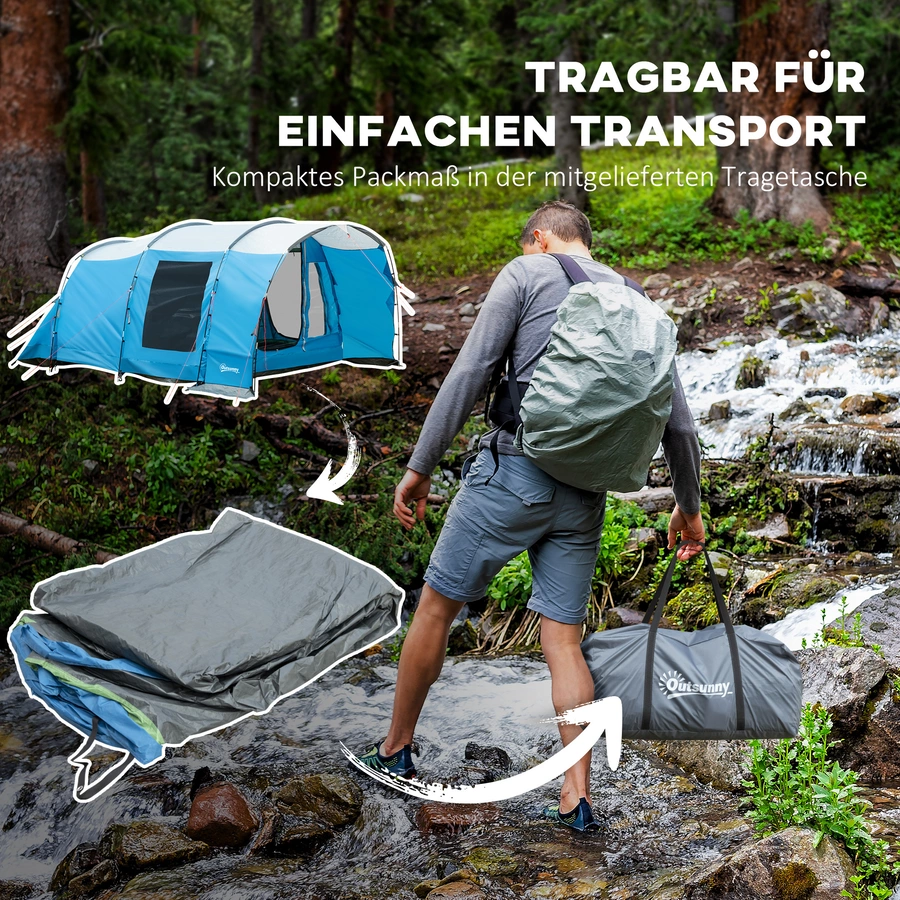 Outsunny Campingzelt mit Erdspieße, Tragetasche und Spannseilen blau