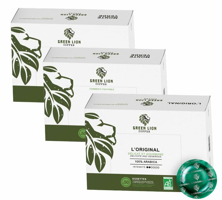 150 dosettes compatibles Nespresso® pro L'original Office Pads Bio - GREEN LION COFFEE