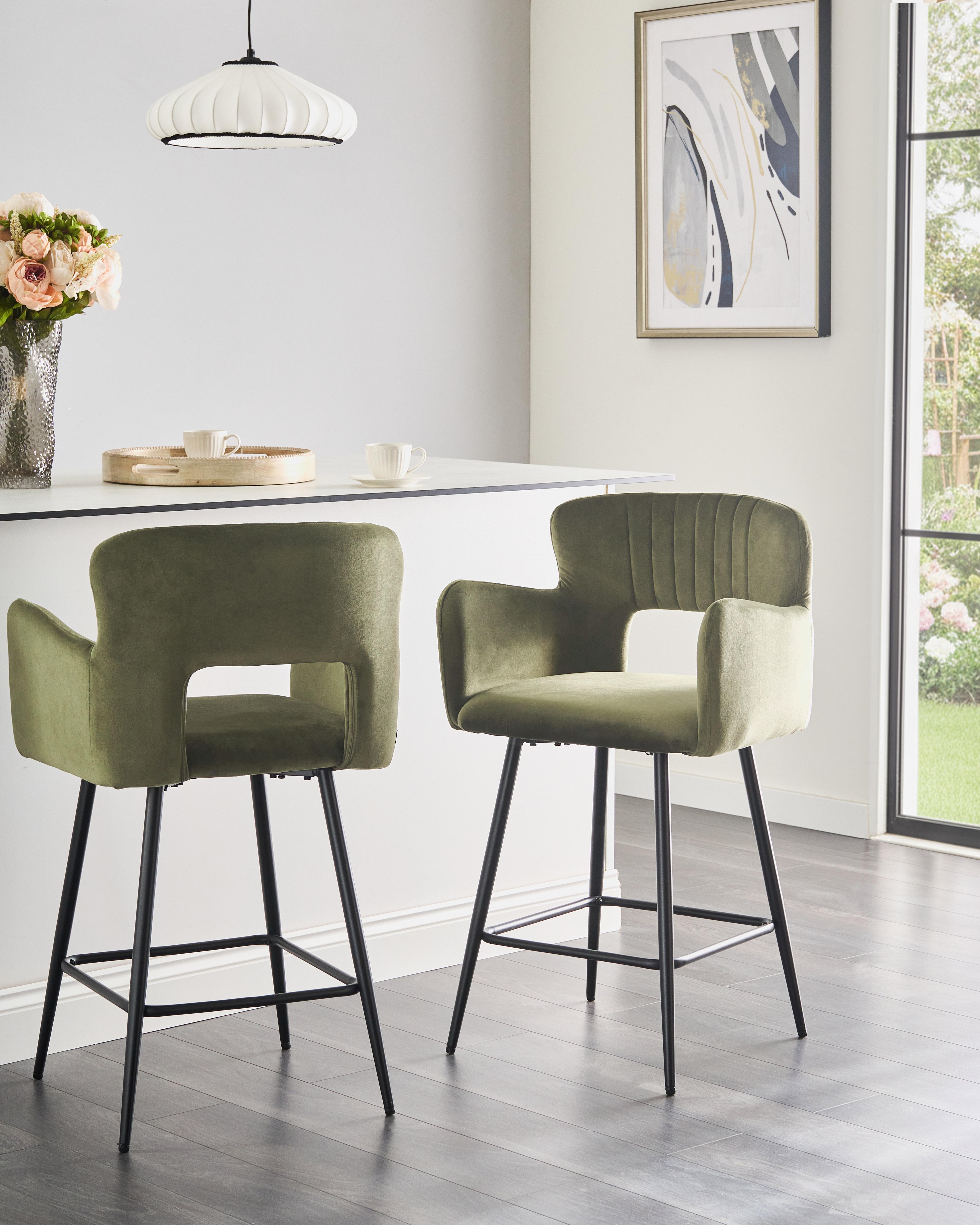 Set van 2 barstoelen SANILAC Fluweel Olijfgroen