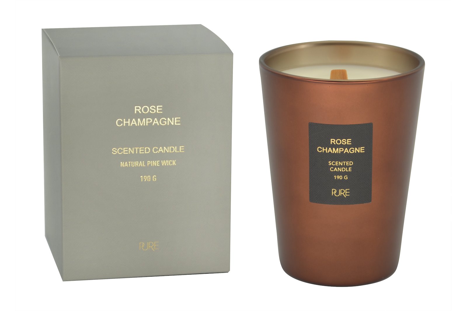 Rose Champagne duftlys Kobber Ø8 H10,5 cm, 190g. 40 timer brennetid.