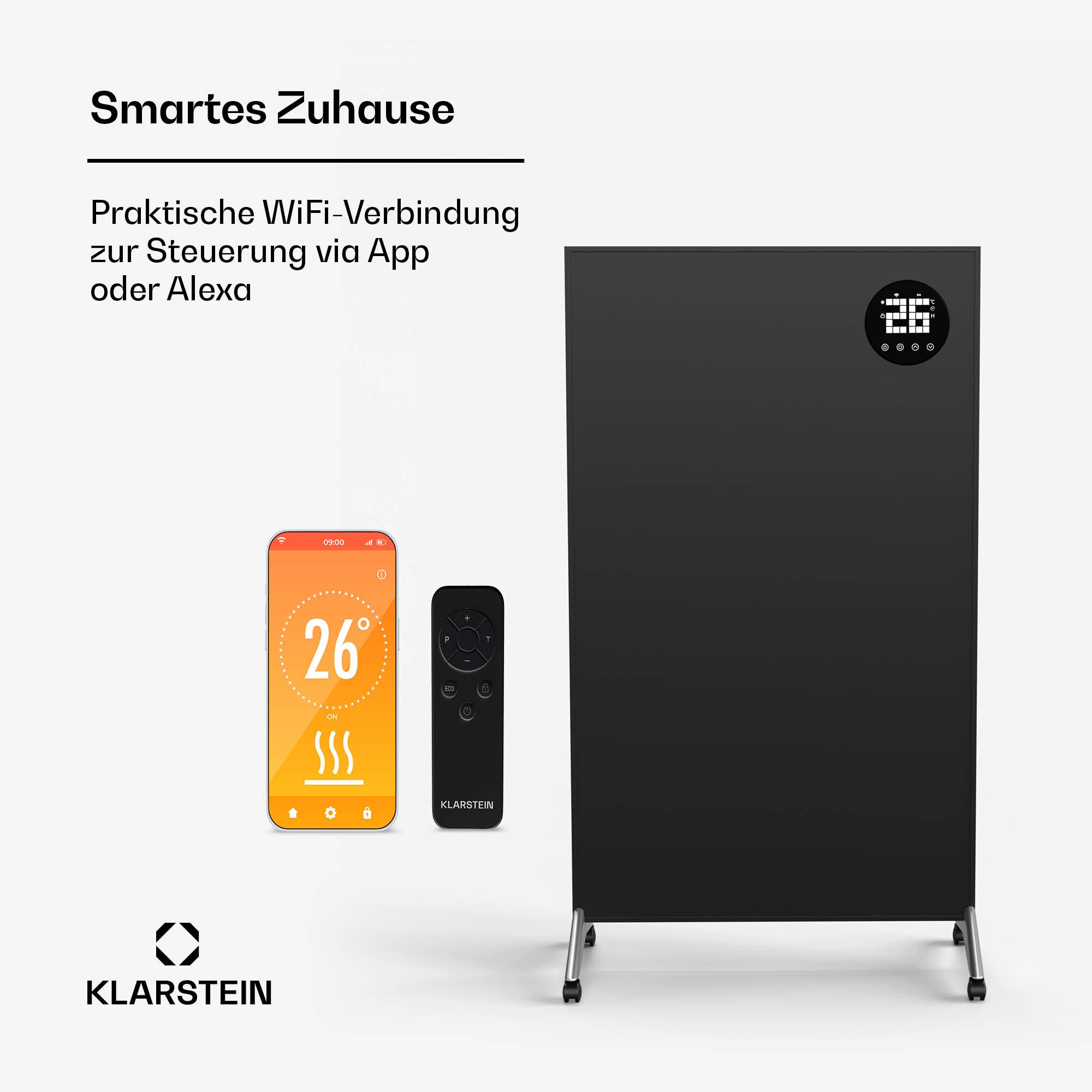 Wonderwall Smart Bornholm Infrarotheizung | 800 W | Smart-Steuerung | Wandmontage | LED-Display 800 W Schwarz