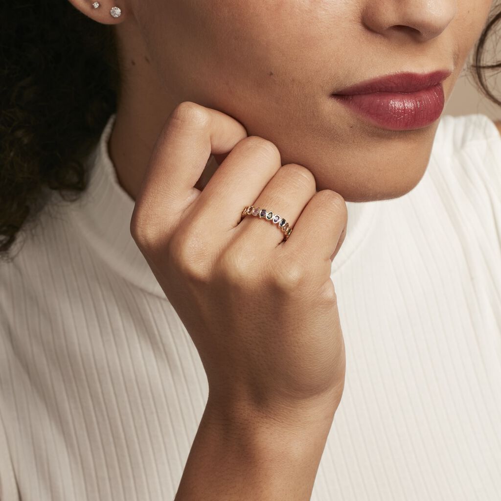 Bague Plaqué Or Jaune Ethem Anneau Pierres Multicolores