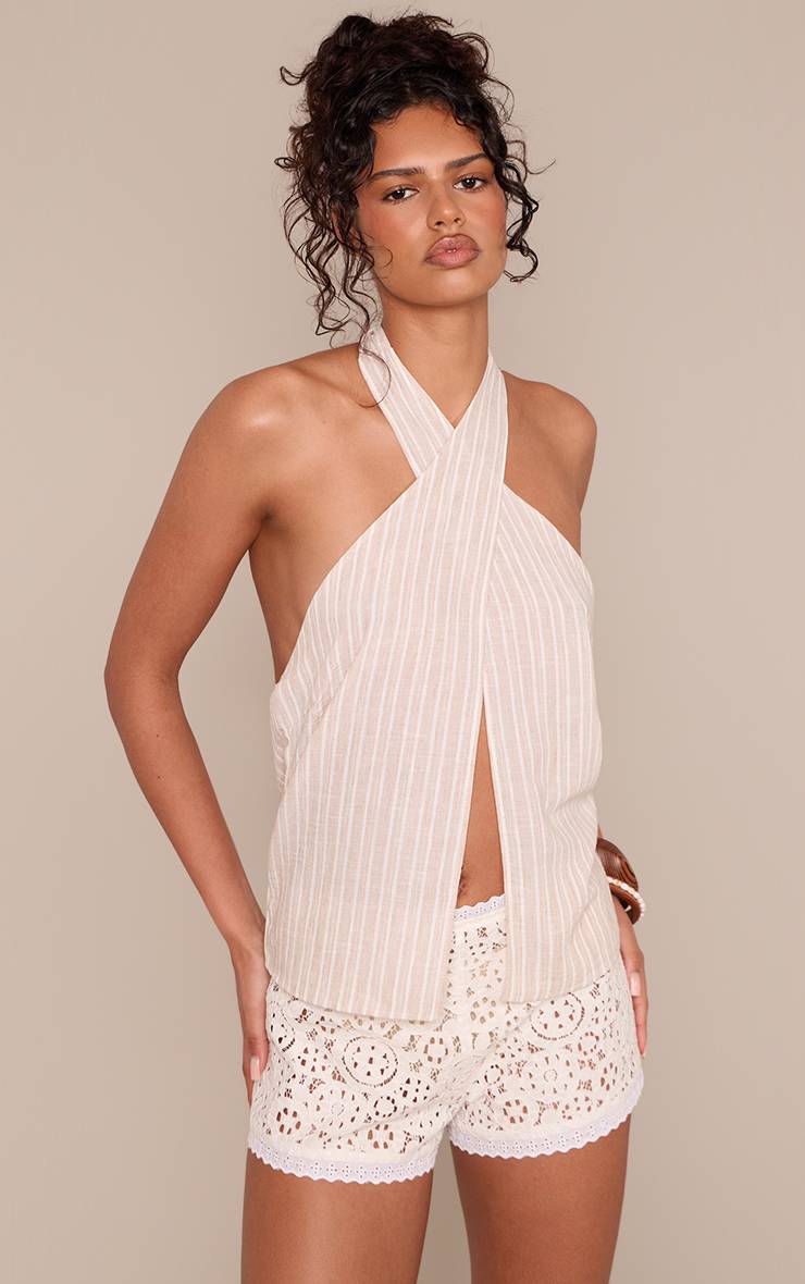 Sable Gilet Sans Manches En Tissu Tissé À Rayures