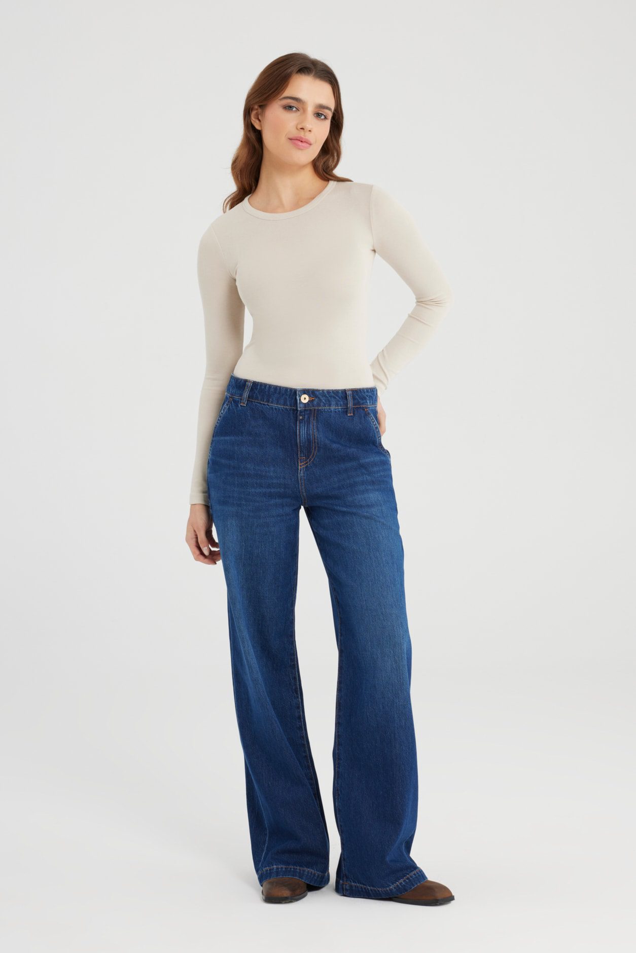 COJ Denim - Maxine Mid Waist Chino Jeans - Dark Blue