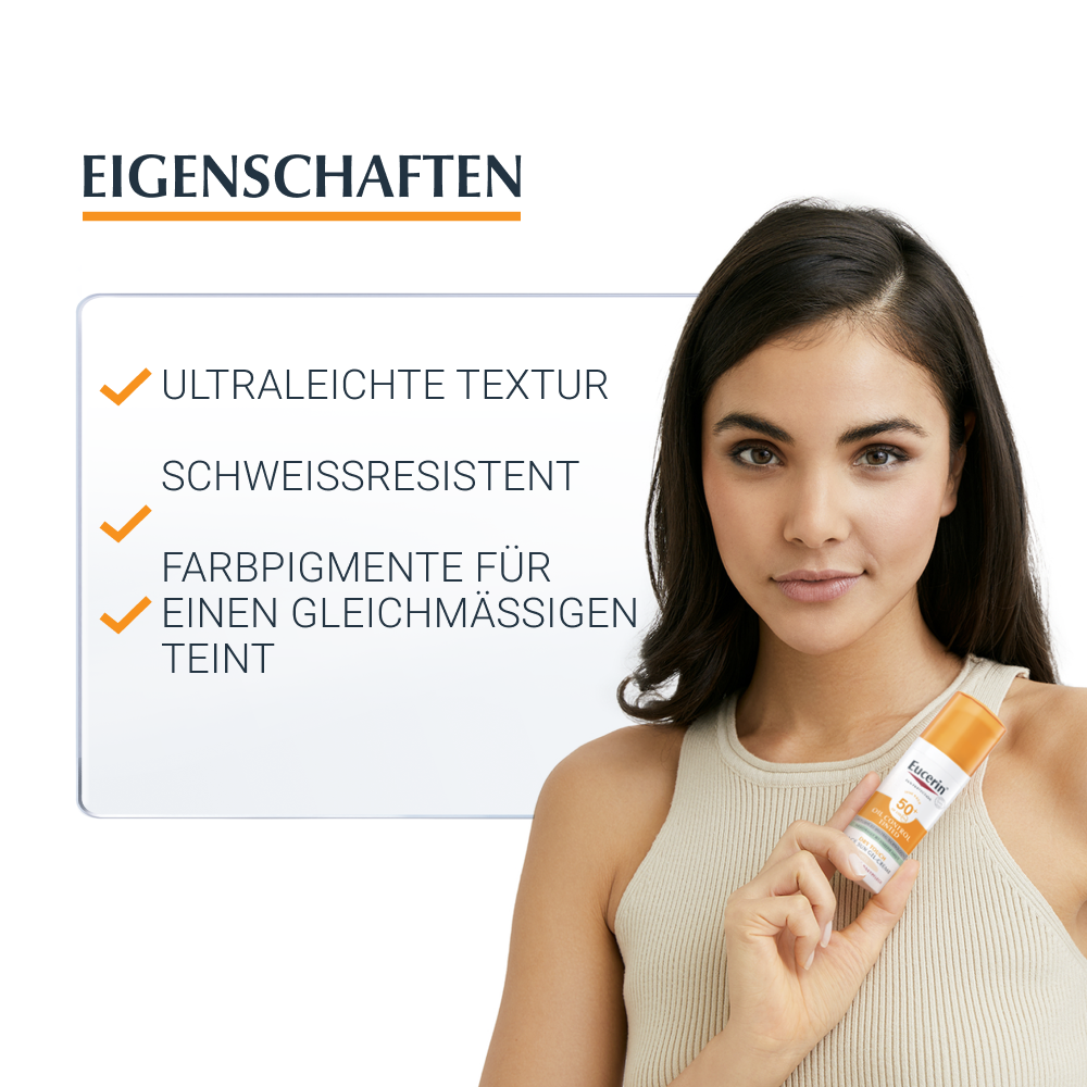 EUCERIN SUN Face Oil Control Gel-Creme Gel Creme getönt hell LSF50  Disp 50 ml