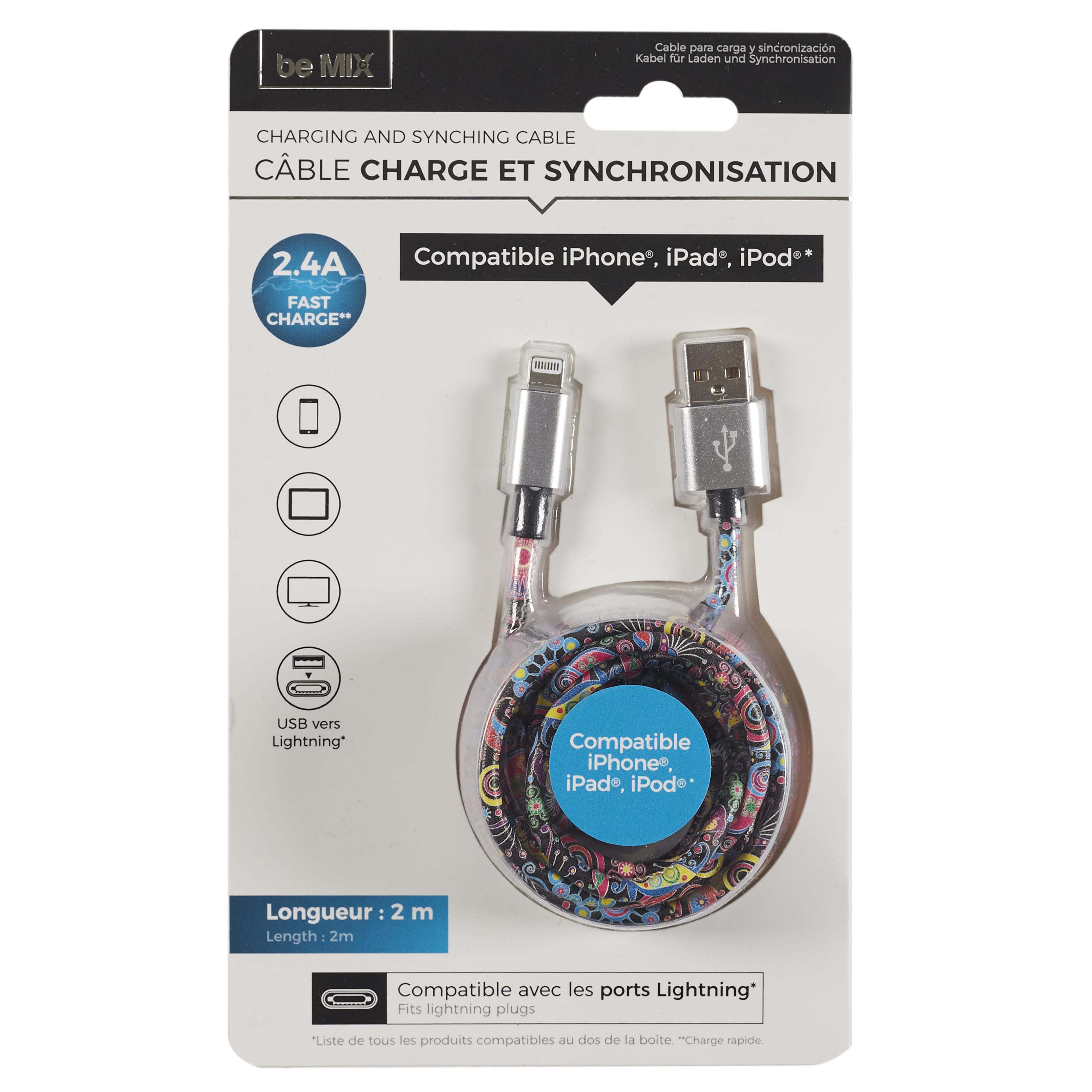 CABLE CHARGE ET SYNCHRONISATION IMPRIME LIGHTNING 3A 1M