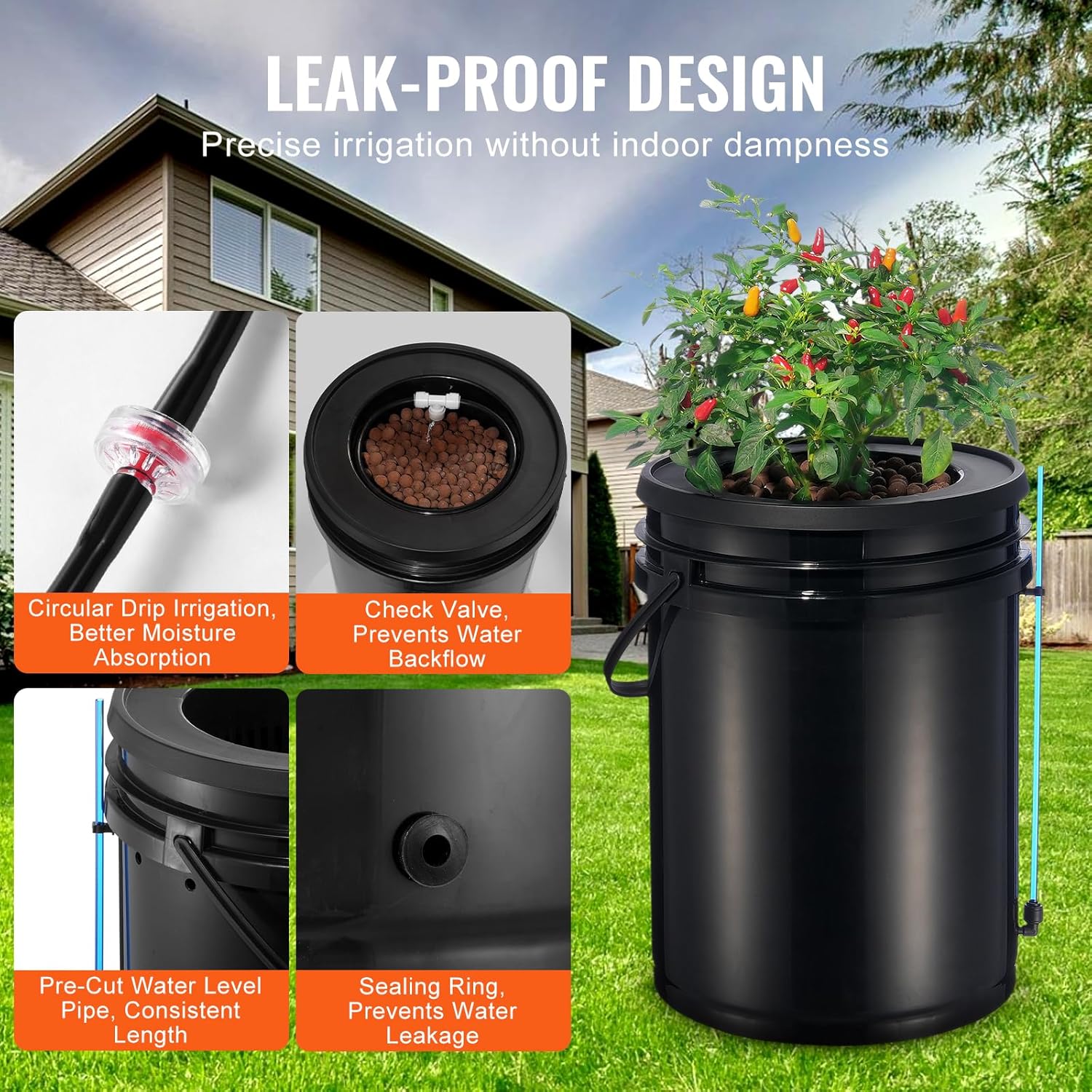 VEVOR DWC Hydrokultur-Anbausystem, Hydrokultur Anzuchtsysteme mit Topf-Tropfkit, Tiefwasserkultur 4X 20L-Eimer, mit Luftpumpe, Luftsteinen und Wasserstandsanzeige für Blattgemüse