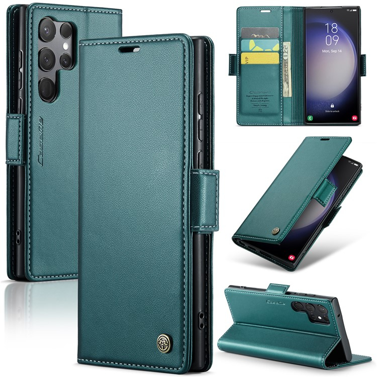 Samsung Galaxy S24 Ultra Leder Tasche Flip Wallet Etui mit Kartenfächern Litchi Look (RFID Schutz) - Grün