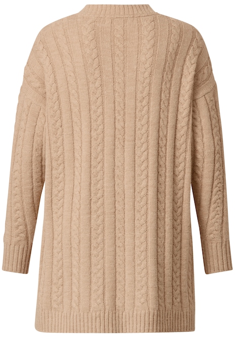 Strickjacke, Zopfmuster, offene Form, Langarm