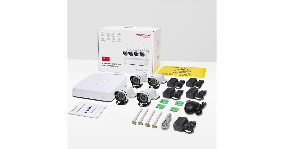 FoscamFN8108W-B4-1T, 2K/3MP 8-kanaals WiFi beveiligingsset beveiligingscamera  (Wit)