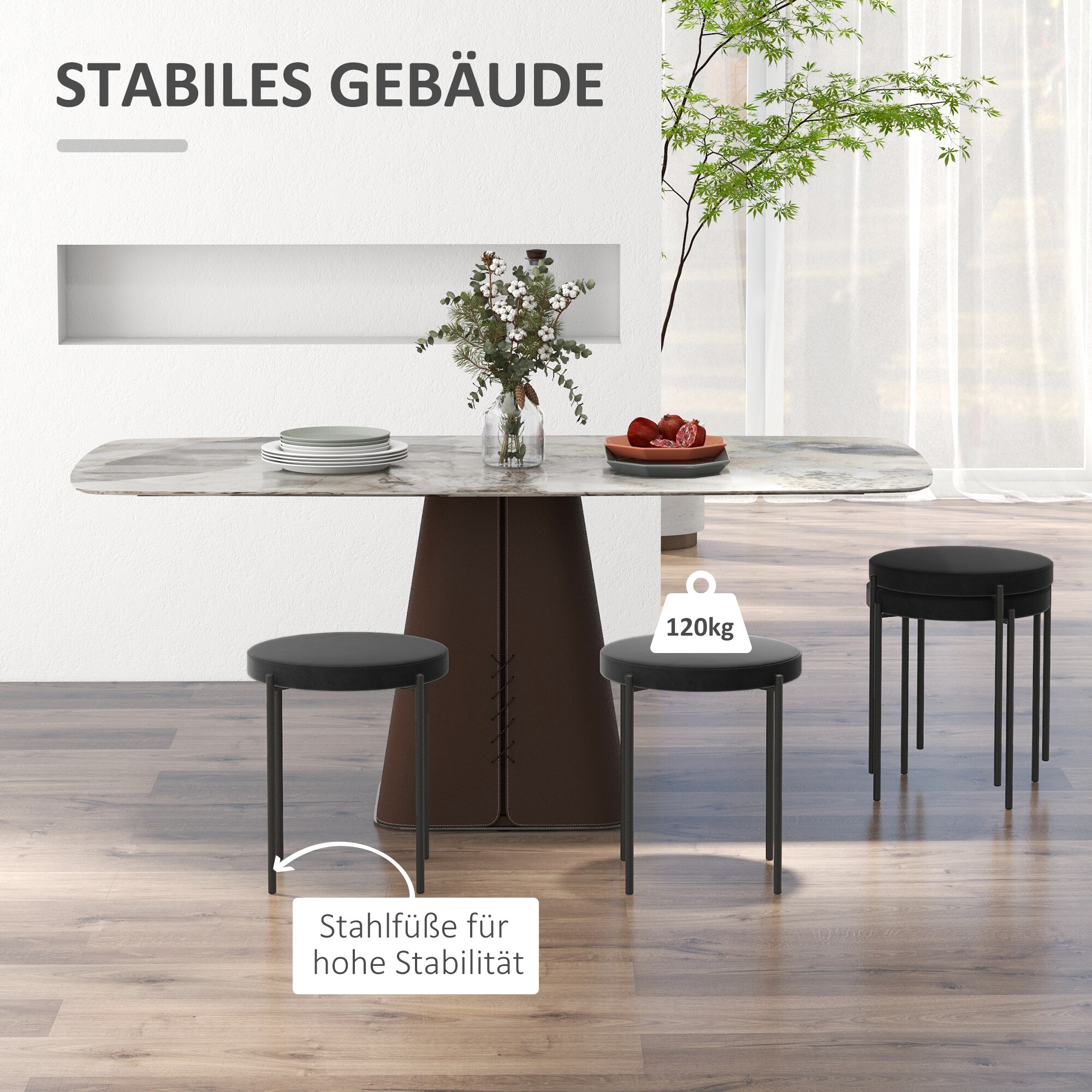 HOMCOM Esszimmerstühle mit Fußpolster schwarz 41,5B x 41,5T x 46H cm