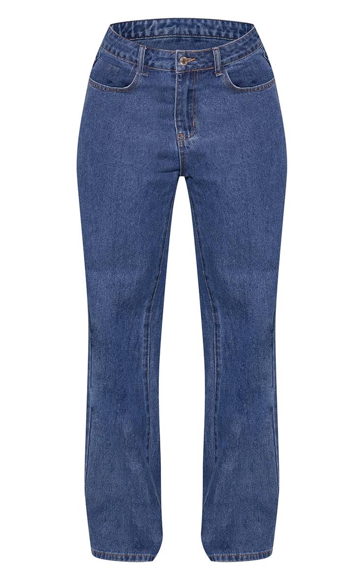 Indigo Blue Wash Jean En Denim Large Indigo Délavé Taille Basse Imprimé Graphique Délavé Shape