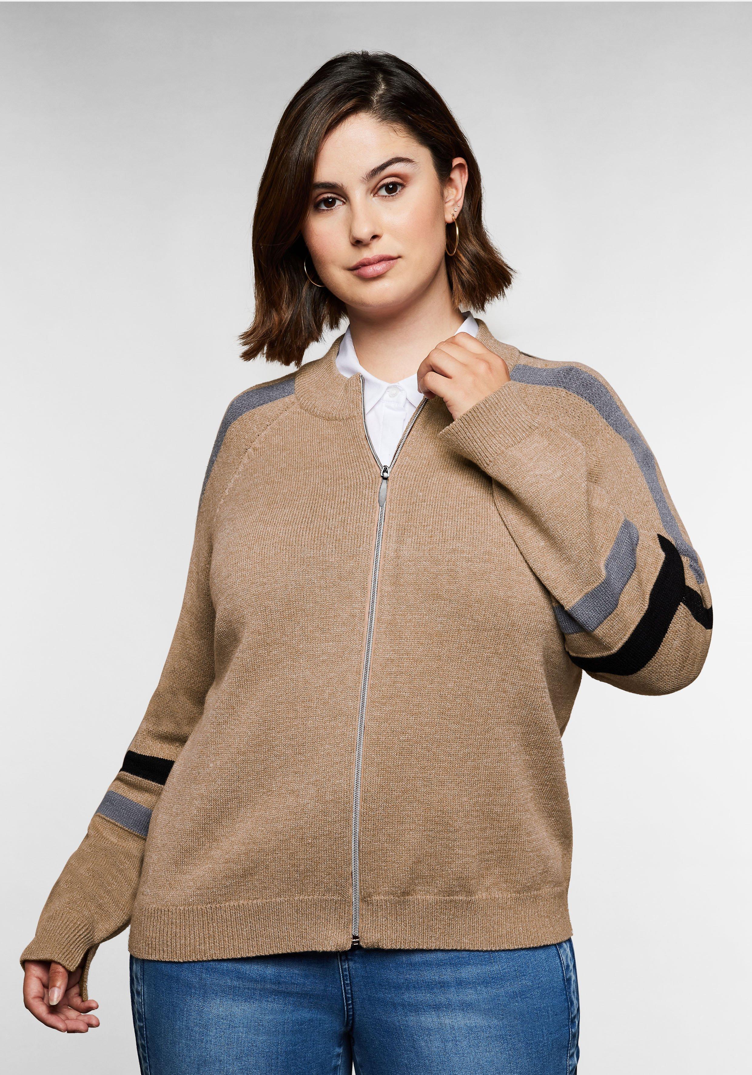 Strickjacke mit Raglanärmeln und Kontraststreifen