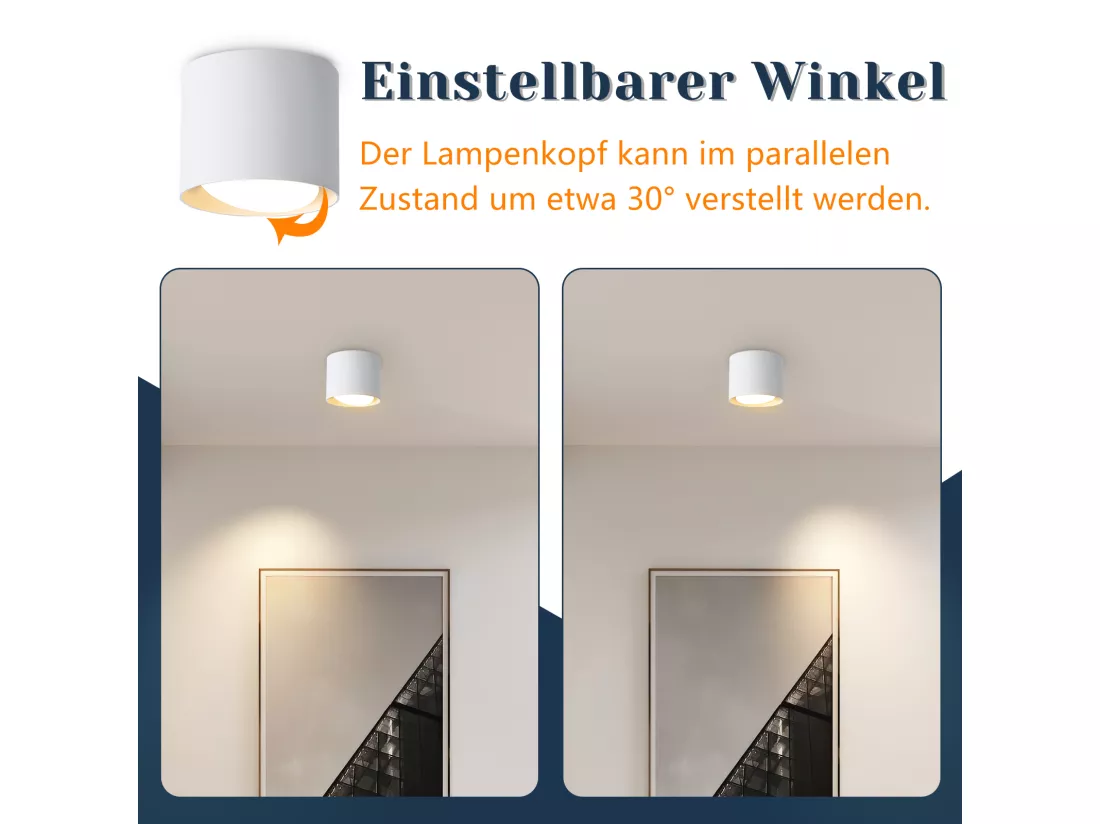 NETTLIFE Plafonnier Spot LED Blanc : Plafond rond en saillie, alum. 230V, ampoule GX53 5W 3000K, pour chambre, couloir