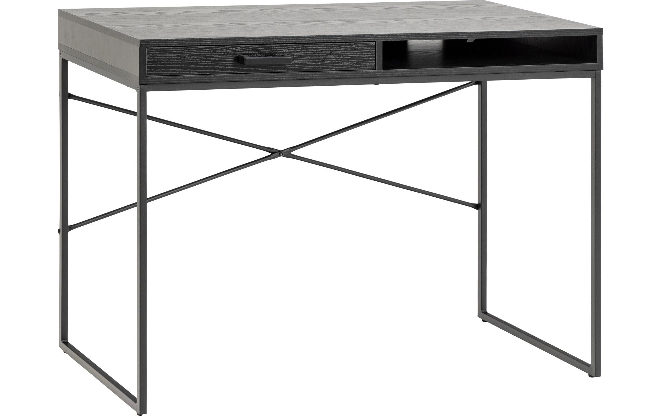 Tisch Seaford, Schwarz matt / Schwarz matt<br>Bürotisch im modernen Industriestil