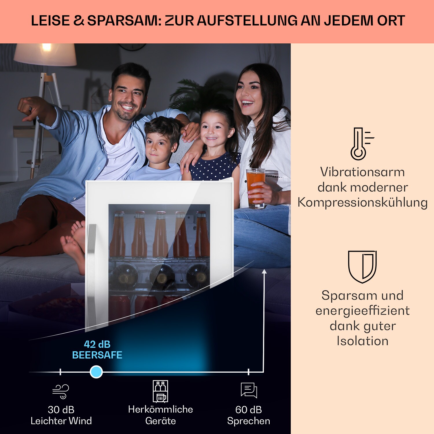 Beersafe M Quartz Kühlschrank 33 Liter 2 Böden Panoramaglastür