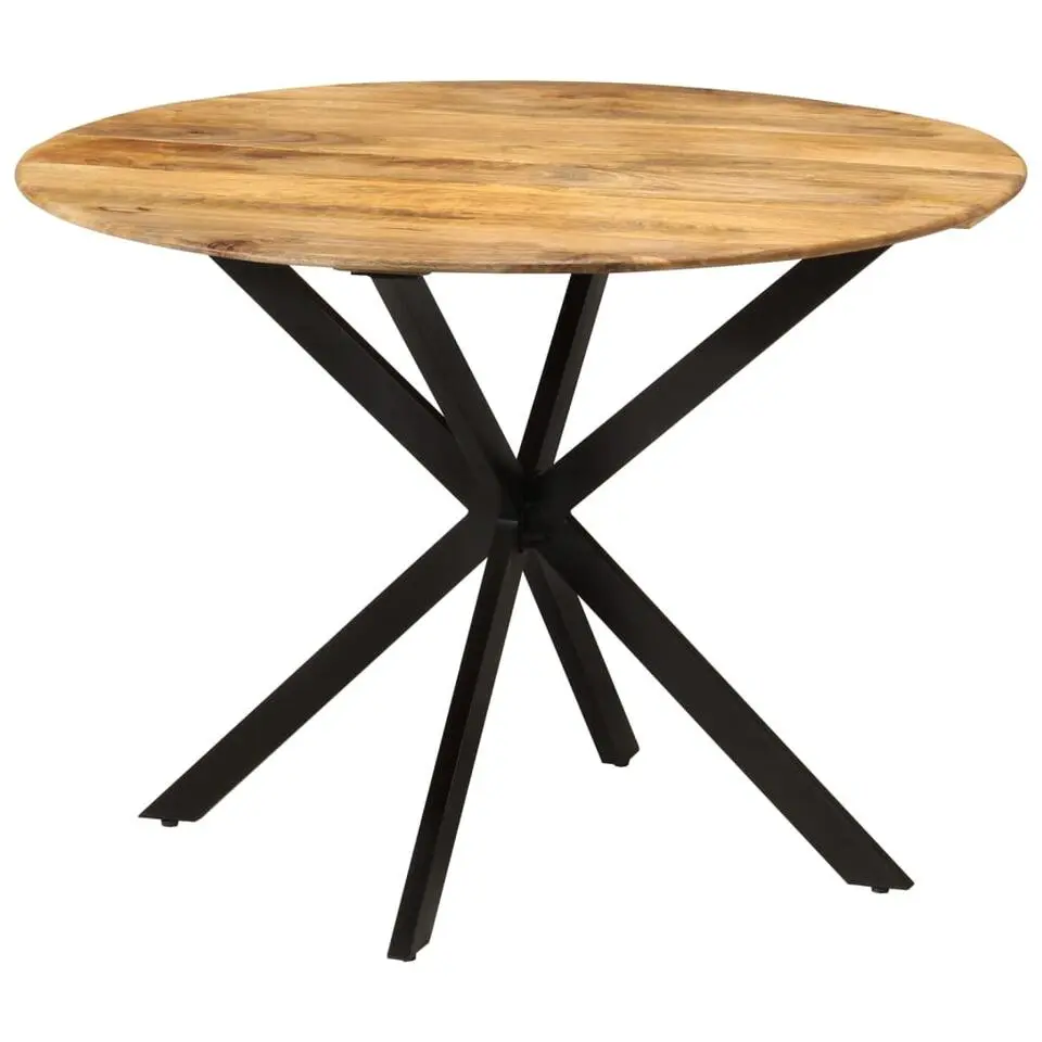 vidaXL Eettafel - Ronde tafel - Massief mangohout en staal - Ø110 cm