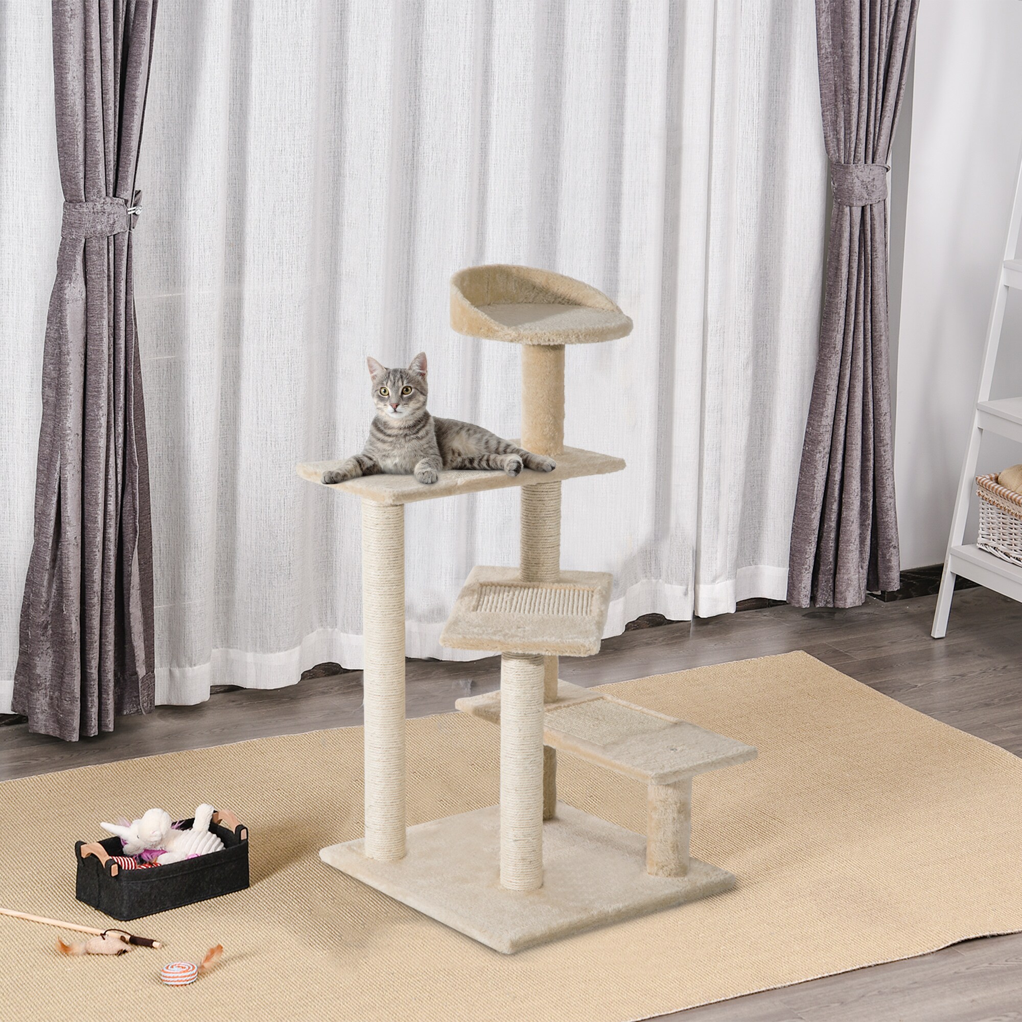 PawHut Katzenkratzbaum mit Sisalsäulen beige 50 x 50 x 100 cm (BxTxH)