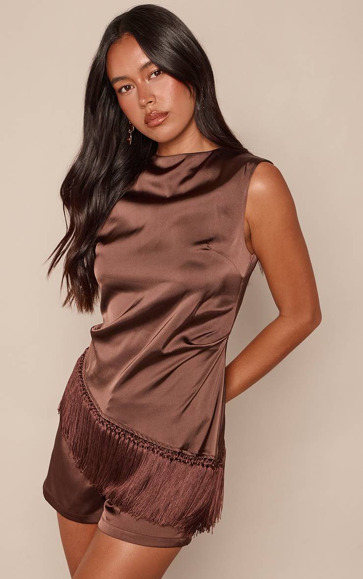 Marron Short Satiné Tailleur Coordonné