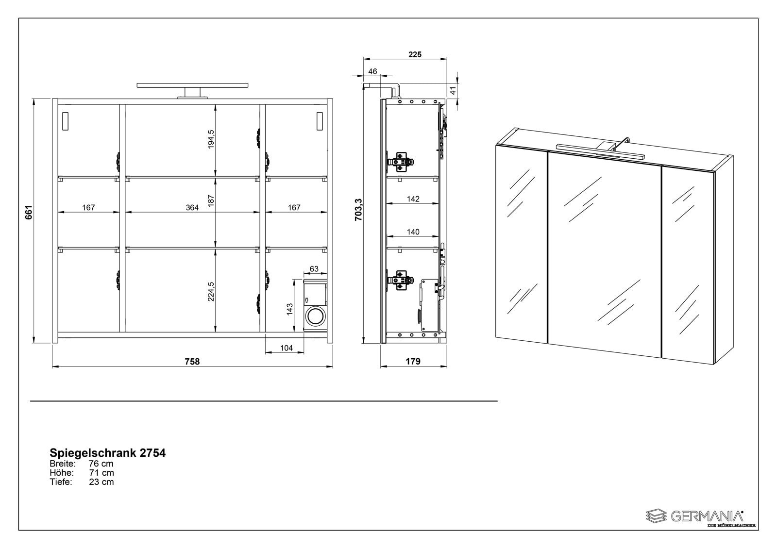CASAVANTI Spiegelschrank CARA 76 x 71 x 23 cm weiß
