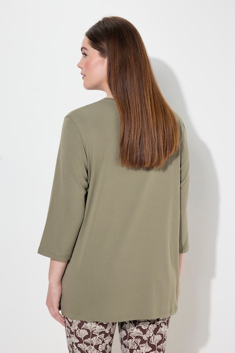 Shirt, Rippjersey, V-Ausschnitt, 3/4-Arm, Biobaumwolle