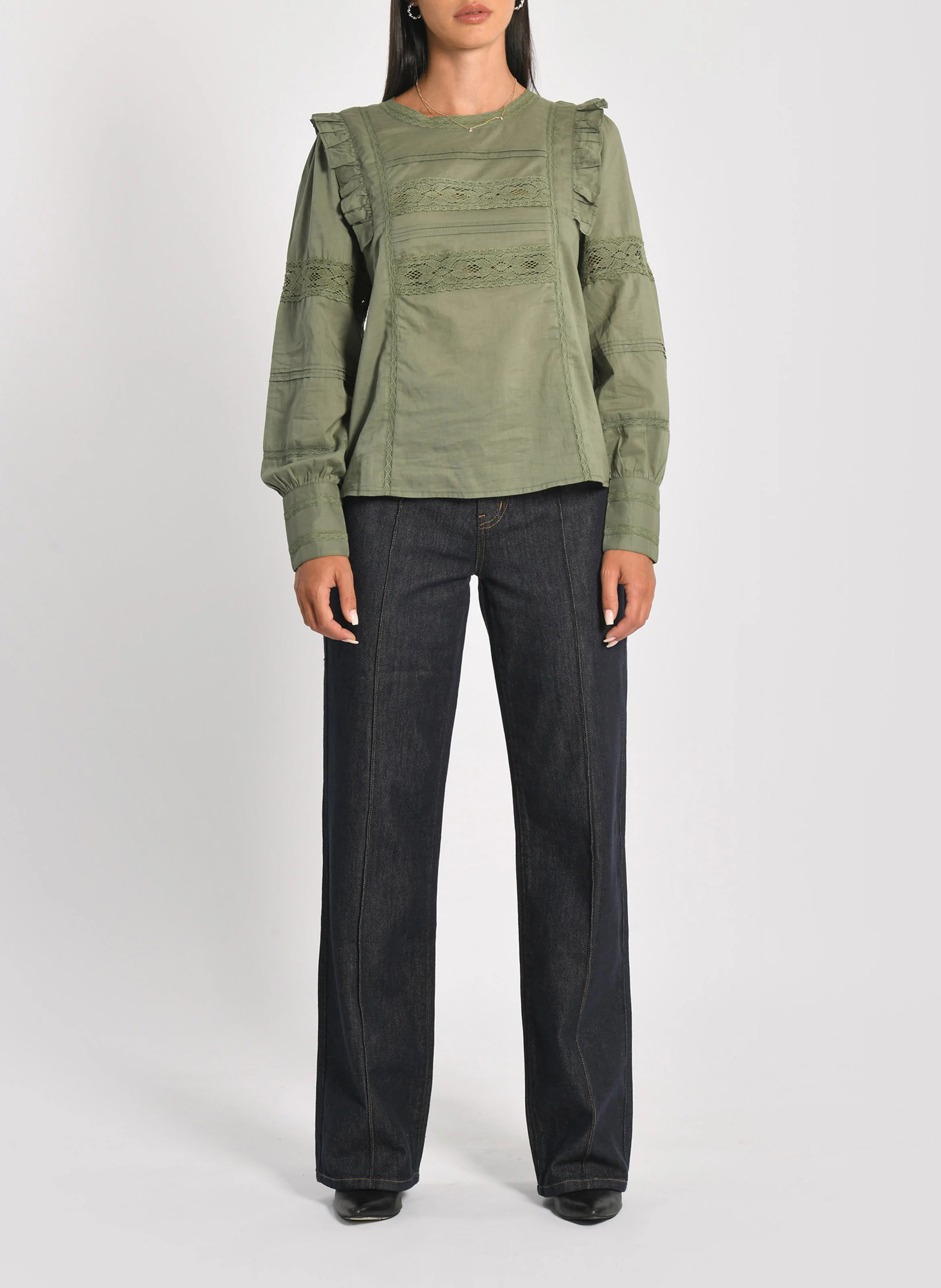 LEA - Blouse col rond en coton| Kaki
