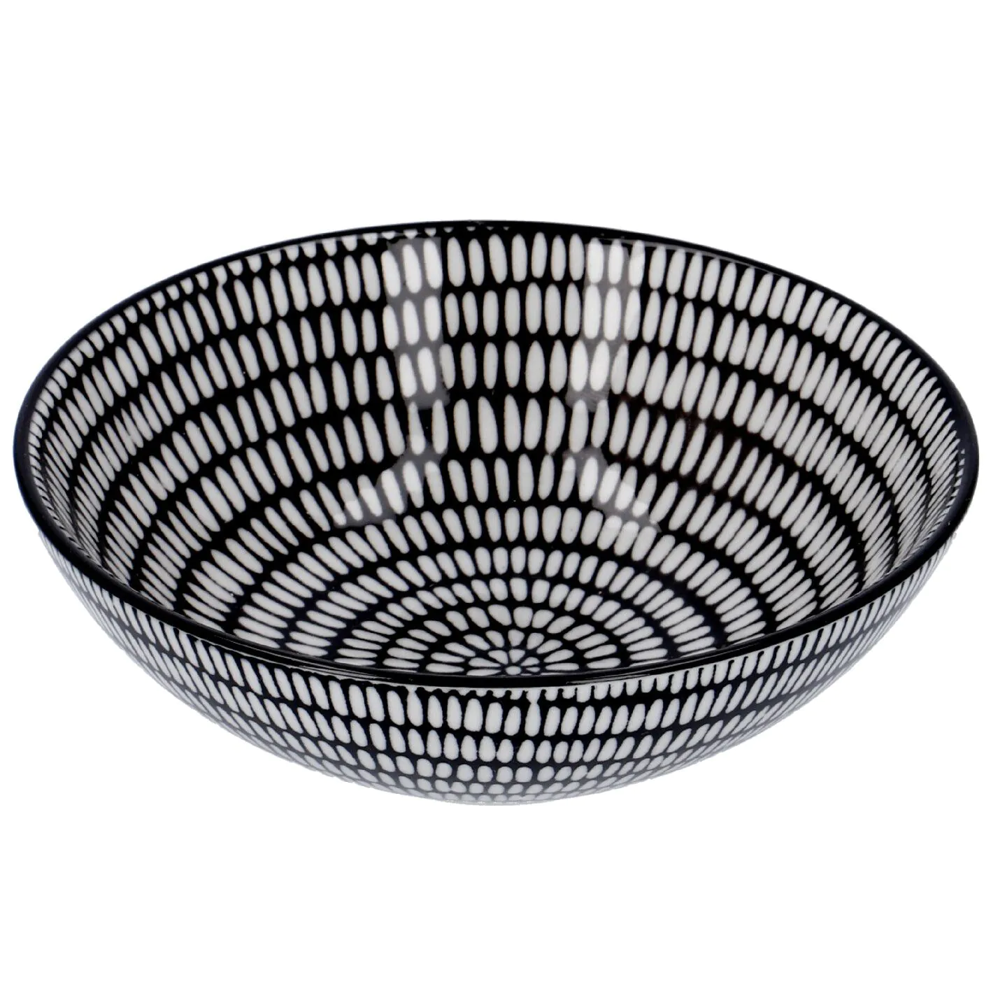 Schale China, tief, Stäbchen/Kreis, schw/wss, 13 cm